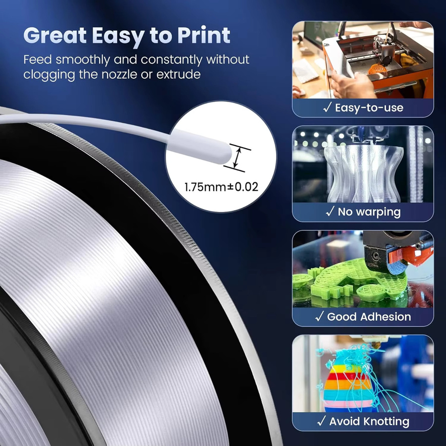 JAYO 2 Rollen 3D Silk PLA+ Filament 1,75 mm für FDM Drucker in Schwarz und Weiß - Bild 5