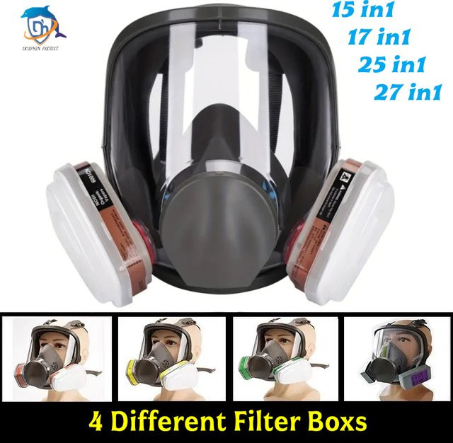 Chemische Vollgesichtsmaske 6800 mit Anti-Beschlag-Schutz und Filtern für Säuregase, Schweißen und Sprühlackierung - Bild 1