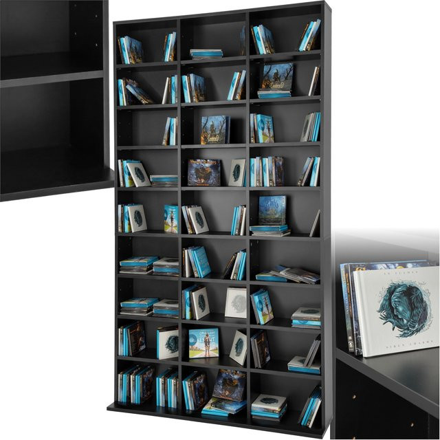 tectake CD DVD Regal Christel in Holzoptik Schwarz mit höhenverstellbaren Zwischenböden, B/T/H: 102 x 23,5 x 180 cm - Bild 1
