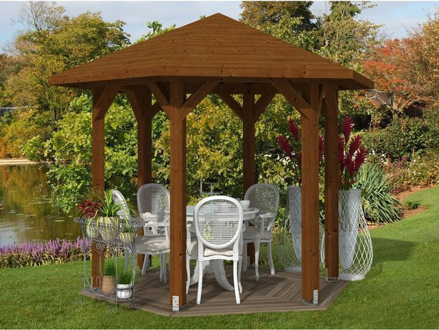 Skan Holz Pavillon Nancy 1 aus Leimholz in Nussbaum Braun B/T/H: 360 x 312 x 292 cm - Bild 1