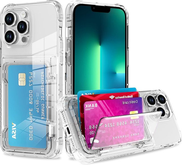 NMEGOU Transparente Stoßfeste Handyhülle mit 4 Kreditkartenhalter für iPhone 16 15 14 13 12 11 Pro Max und weitere Modelle - Bild 1
