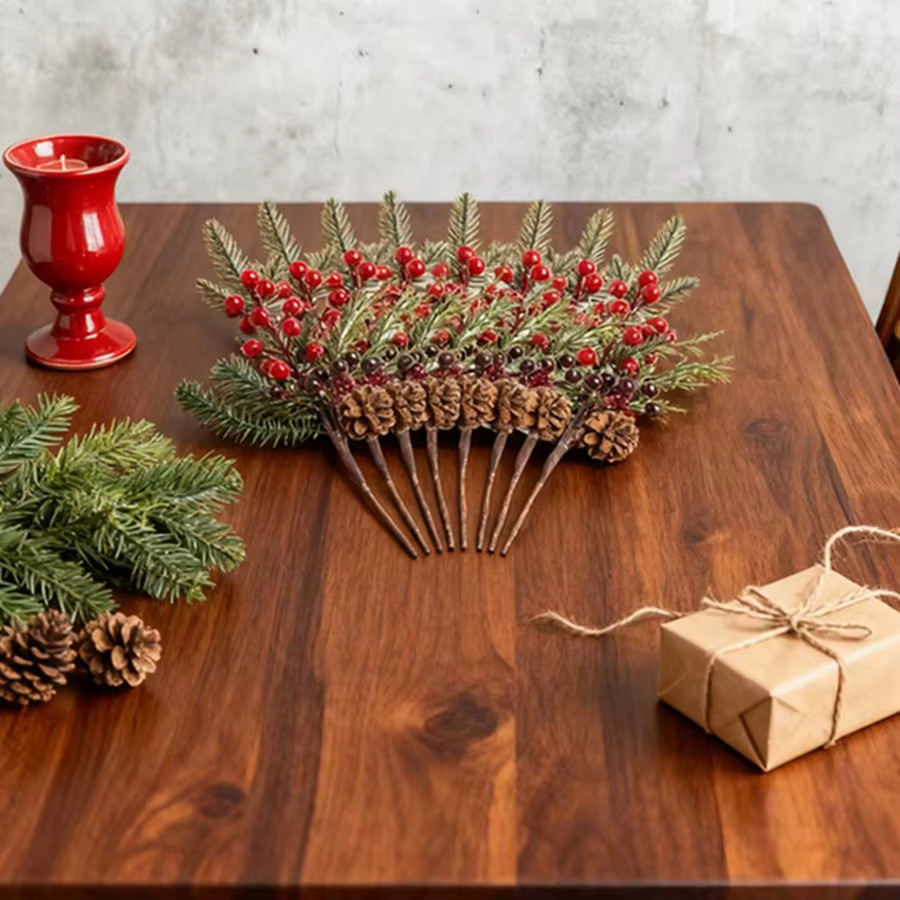 Künstliche Pflanzen mit roten Früchten als dekorative Zweige für Weihnachten, Silvester und Hochzeiten, ideal für Tischdekoration, Garten und Wohnzimmer - Bild 5