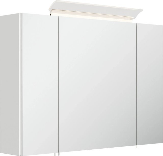 Posseik Spiegelschrank in Weiß Hochglanz mit LED-Lampe und Glasböden, Breite: 90 cm - Bild 1