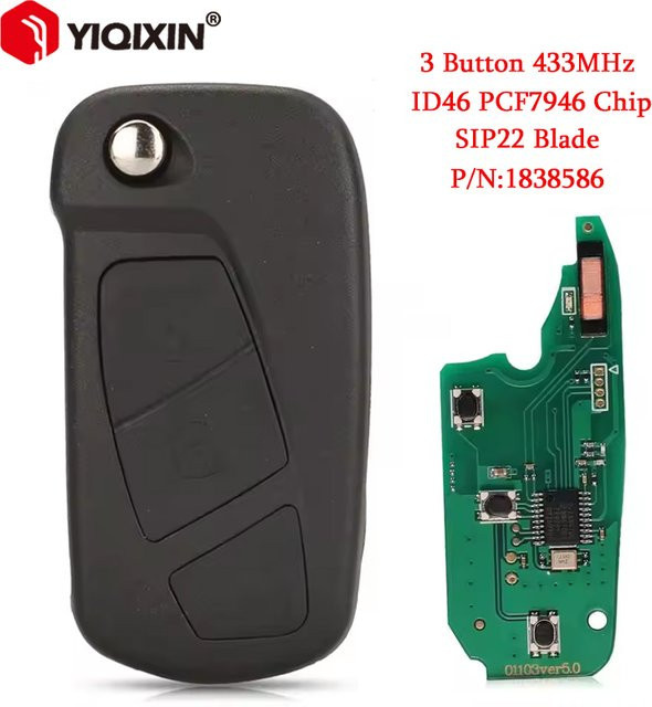 YIQIXIN Ersatzschlüssel für Ford KA mit 433 MHz ID46 PCF7946 Chip und SIP22 Klinge, Schwarz - Bild 1