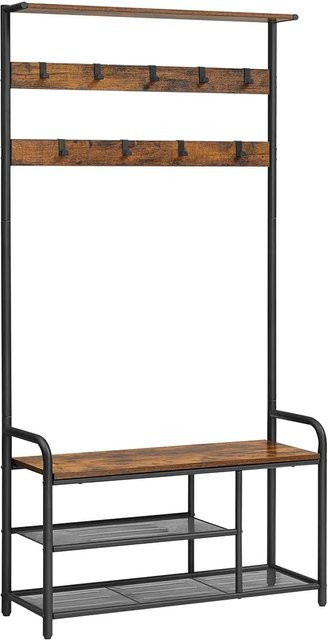 Vasagle Garderobenständer mit Sitzbank im Vintage-Design, Braun-Schwarz, B/T/H: 90 x 30 x 180,5 cm - Bild 1