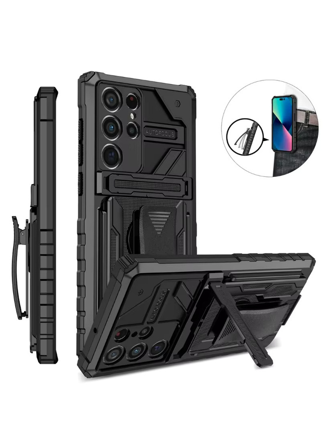 2-in-1 Hybrid Hartschalen Holster Kombination mit Ständer und Gürtelclip für Samsung Galaxy S26 S25 S24 S23 S22 Note 20 Ultra Plus in Schwarz - Bild 6