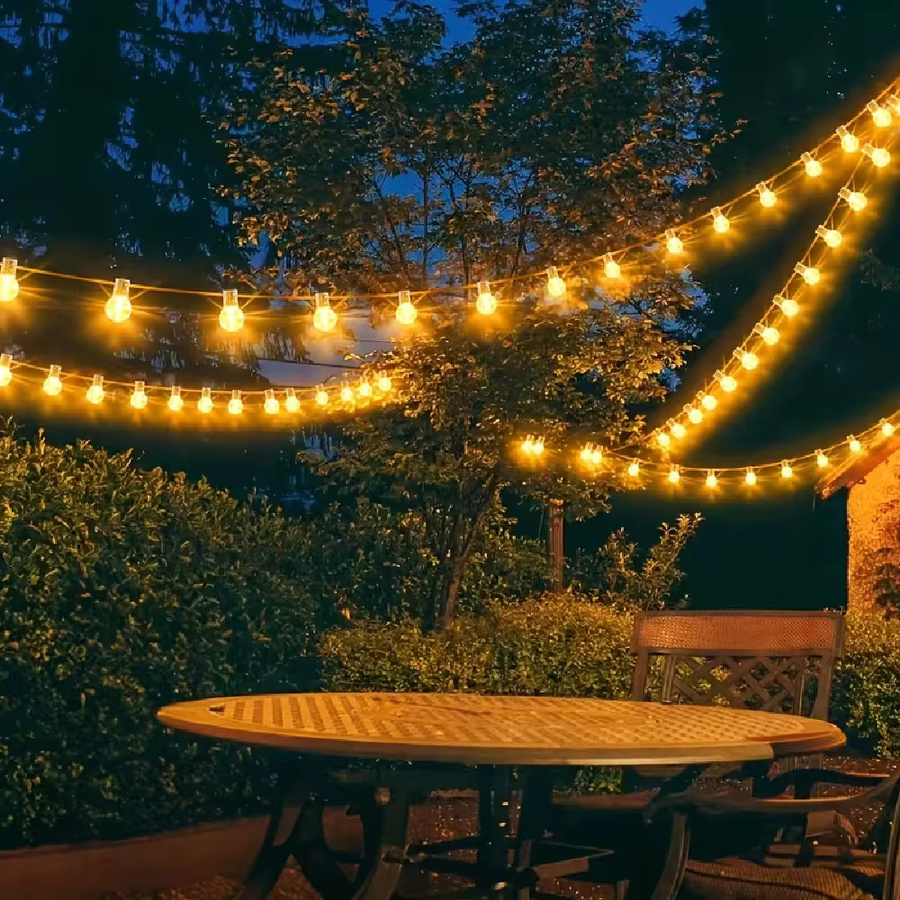WELPUR Solarbetriebene Lichterkette mit Glaskugeln und Hanfseil in Braun und Transparent, Warmweißes Licht für Garten, Terrasse und Party - Bild 3