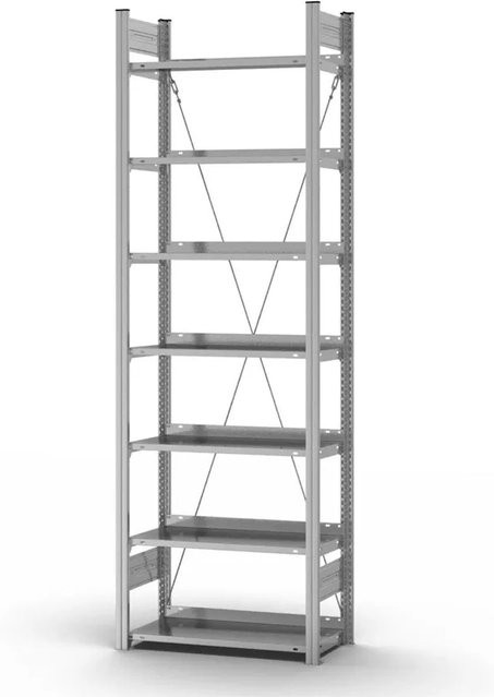 PROREGAL Aktenregal Stecksystem T-Profil aus verzinktem Stahl, 7 Ebenen, Farbe Silber, H x B x T: 235 x 75 x 30 cm - Bild 1