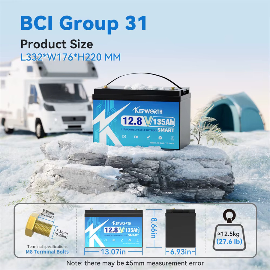 KEPWORTH 12V 135Ah LiFePO4-Batterie mit 100A Bluetooth-BMS und Niedertemperaturschutz für Wohnmobile, Solaranlagen und Boote - Bild 3