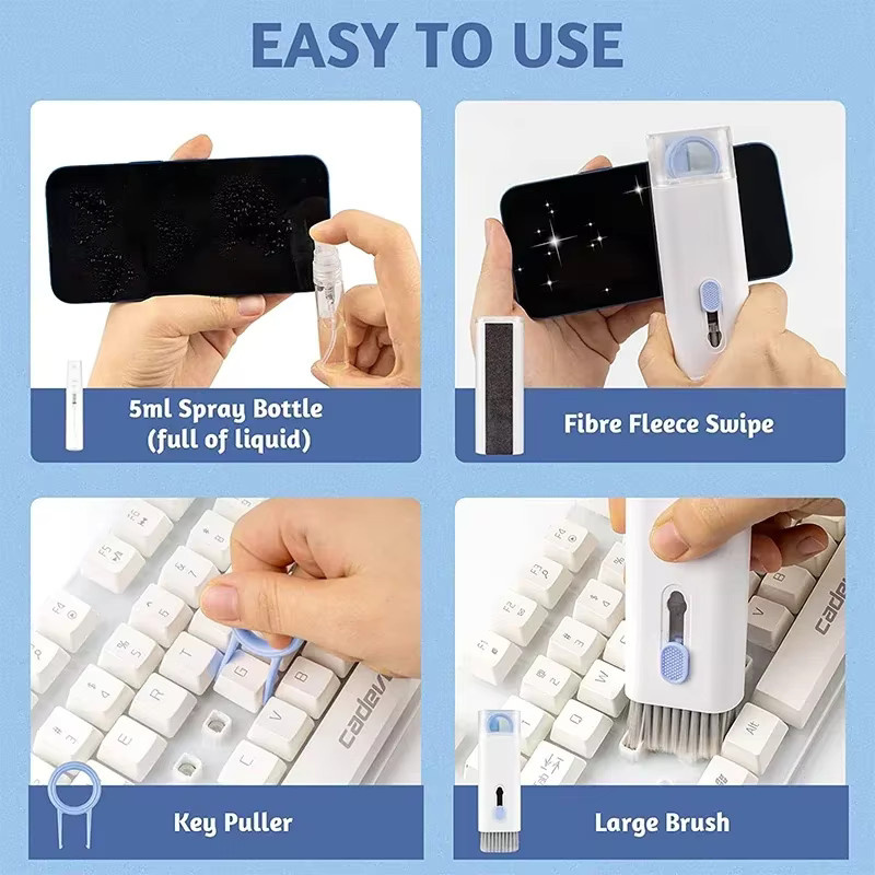 7-in-1 Multifunktionales Reinigungsset für Laptop, Tastatur, Handy und Bluetooth-Headset in Weiß - Bild 3
