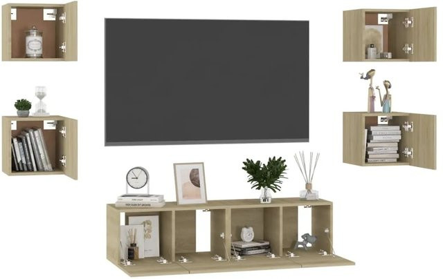 vidaXL 6-tlg. TV-Schrank-Set Modell 3 aus Holzwerkstoff in Sonoma-Eiche und Braun - Bild 1
