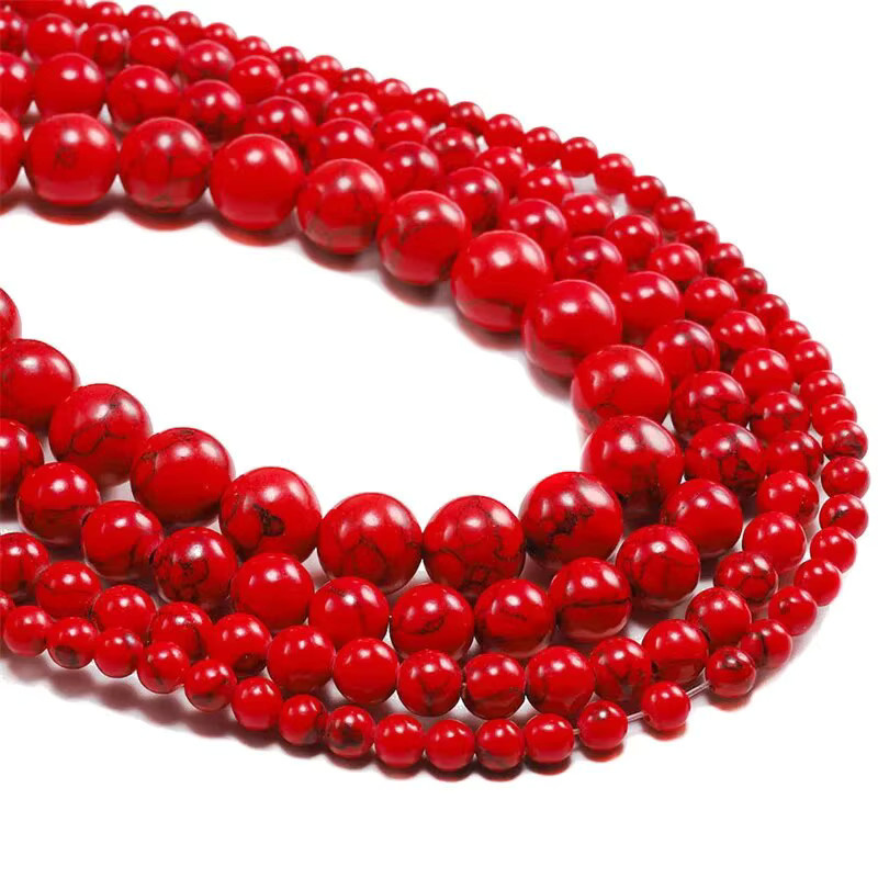 Türkis-Steinperlen, rot, rund, 6 mm 8 mm 10 mm, Unisex - Bild 4