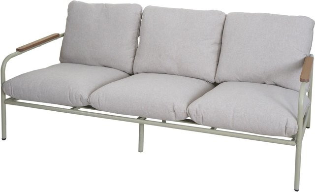 MCW Aluminium-Gartenbank O11 Outdoor 3-Sitzer mit Olefin-Stoff in Hellgrün und beigen Polstern, Breite: 184 cm - Bild 2