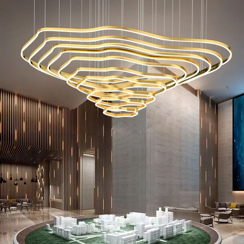 Xiuxiu Moderne LED Pendelleuchte Circular Ring in Gold und Kaffee aus Aluminium und Messing für Wohnzimmer und Restaurant - Bild 4