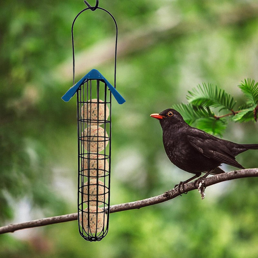 Outdoor-Vogelfutterstation Schwarz: Meisenknödel-Futterspender als Wildvogel-Hängefutterstation - Bild 4