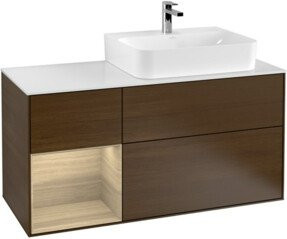 Villeroy & Boch Finion Waschtischunterschrank mit Abdeckplatte in Eichenfurnier und Walnussfurnier, Breite: 120 cm - Bild 1