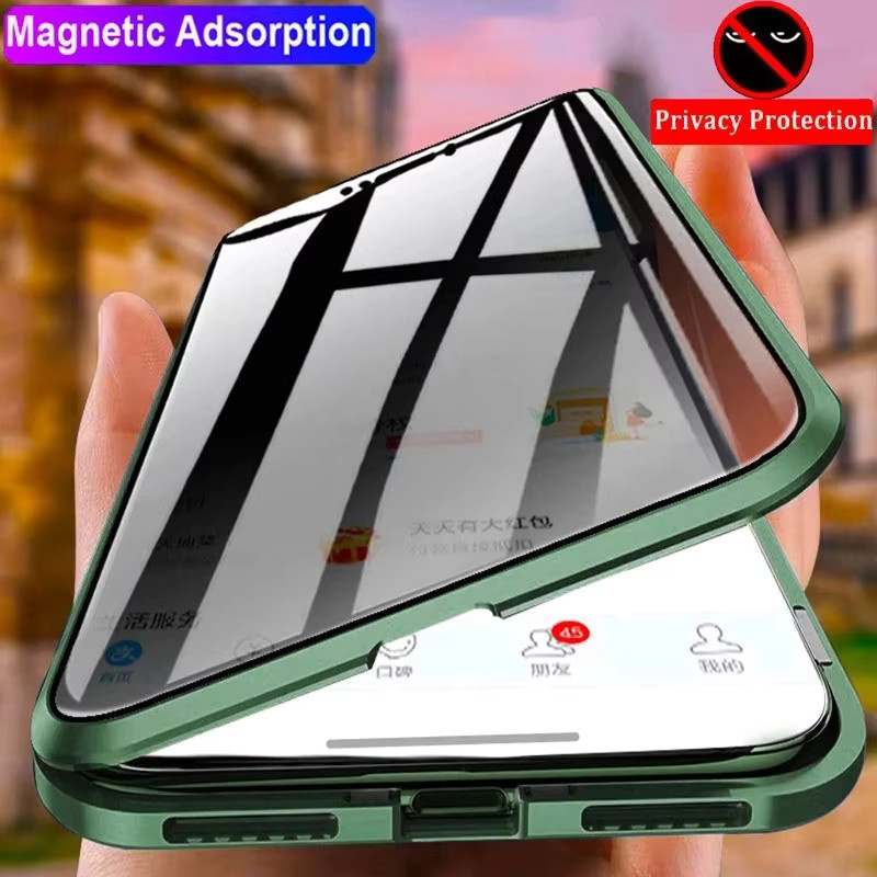 Samsung Anti-Peeping Handyhülle aus Metall mit 360 Grad Magnetischem Schutz für Galaxy S25 S24 S23 S22 Ultra Plus in Schwarz - Bild 4