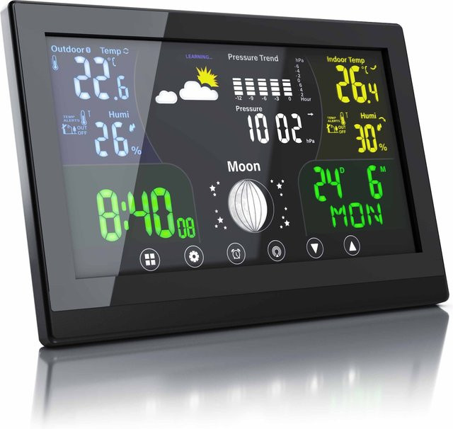 BEARWARE Wetterstation mit Außensensor, LCD Farbdisplay und Luftdruck mit Höhenkorrektur in Schwarz - Bild 1