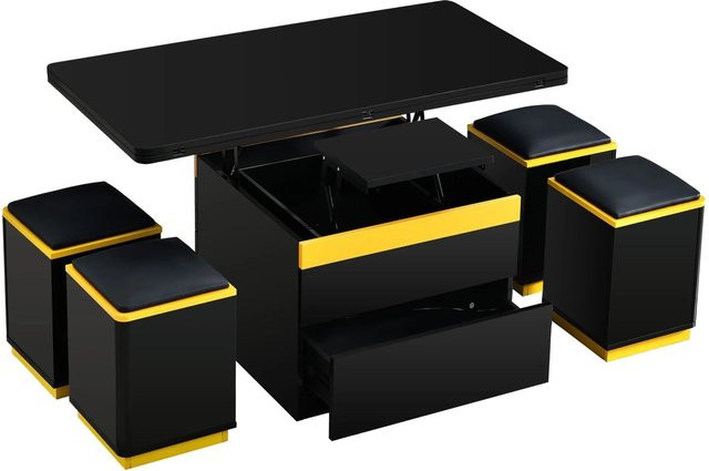 okwish Couchtisch und Esstisch modern in Schwarz mit höhenverstellbarer und klappbarer Tischplatte, B/T: 100 x 50 cm - Bild 1