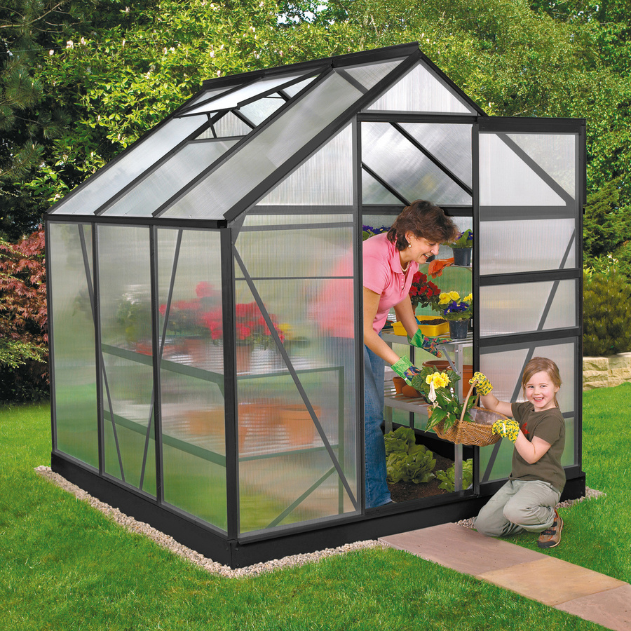 Vitavia Gewächshaus Planet 3800 Schwarz mit Fundamentrahmen, Polycarbonat und Schiebetür, 3,8 m² - Bild 3