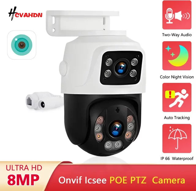 HCVAHDN 4K 8MP POE CCTV Kamera System Outdoor Wasserdicht mit Dual Objektiv und Menschlicher Erkennung in Weiß - Bild 1