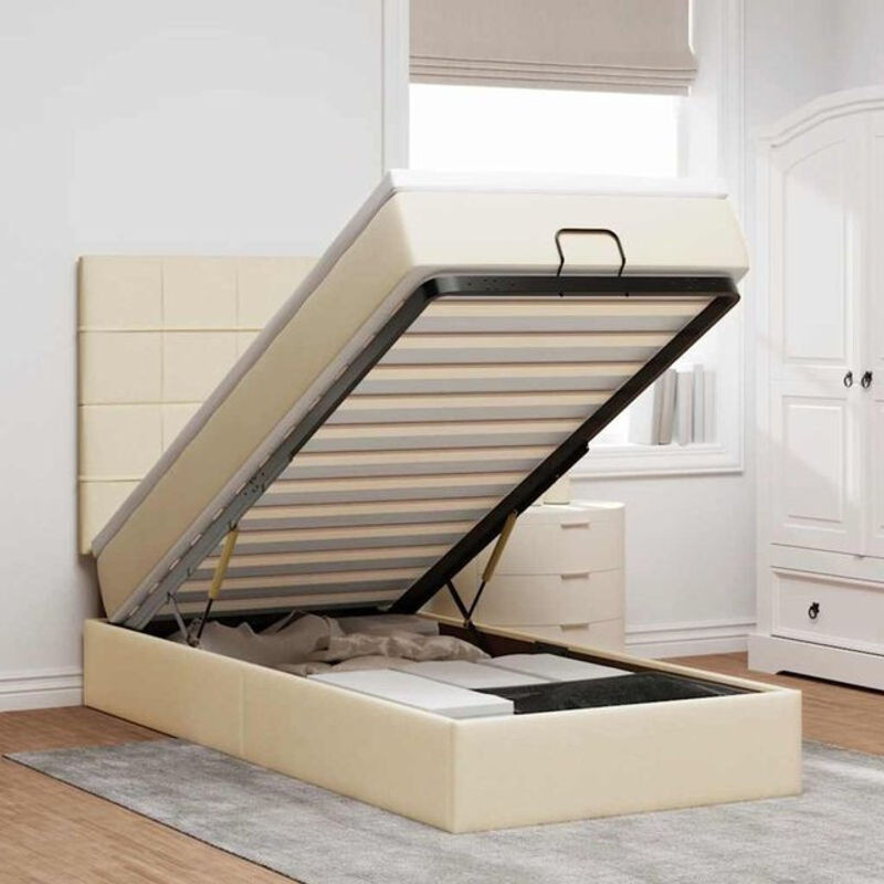 vidaxl Ottoman Polsterbett mit Matratze und LED-Beleuchtung in Beige aus Stoff, B/T/H: 190 x 90 x 118 cm - Bild 1