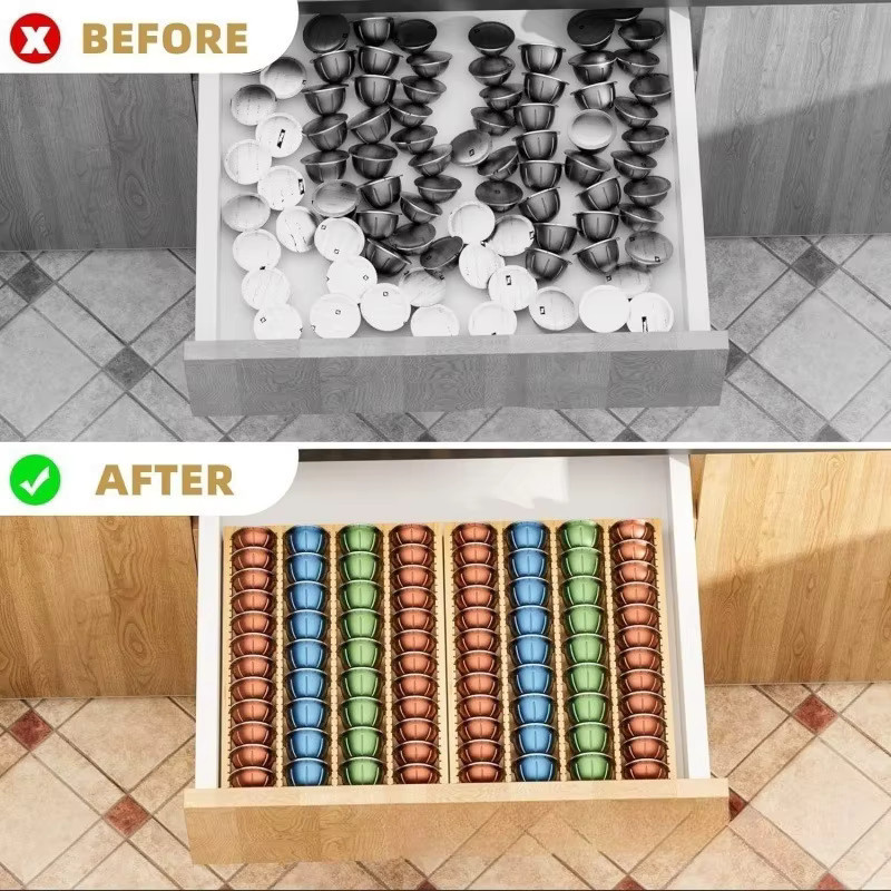 Erweiterbarer Kaffeekapsel-Organizer aus Holz in Braun für Nespresso als platzsparende Schublade und Aufbewahrungsständer für deine Küche - Bild 3