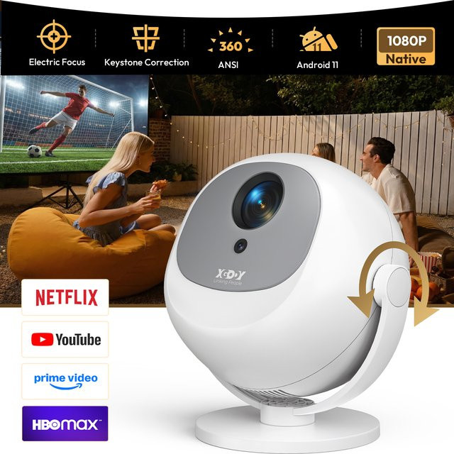 XGODY 4K Heimkino Projektor mit 360 ANSI, Android, elektrischem Fokus und Kurzdistanz-Funktion, Weiß - Bild 1