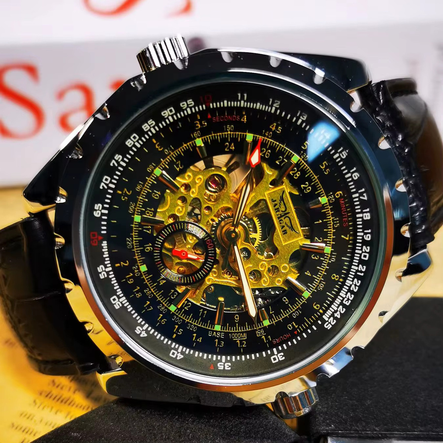 JARAGAR Armbanduhr Automatik, Skelett, Edelstahl, Leder, Herren - Bild 3