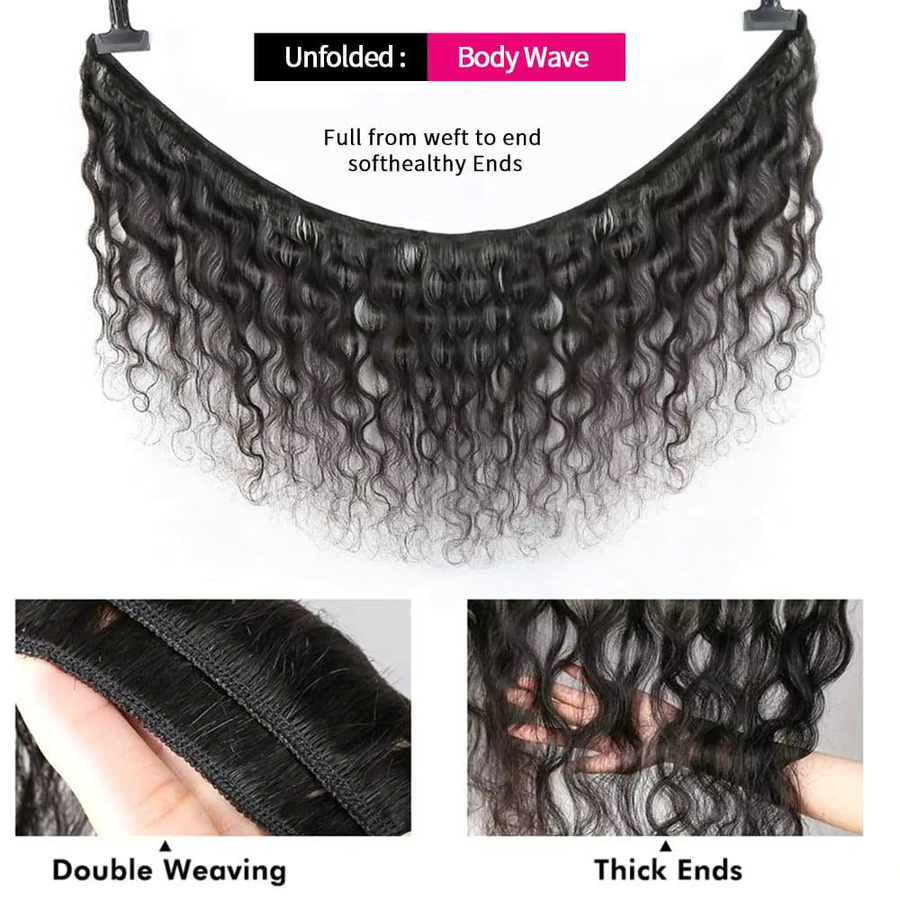 BUNGIOL Haarverlängerung Body Wave, Brasilianisches Remy Echthaar, Unisex - Bild 4