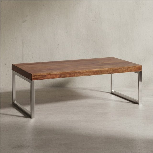KADIMA DESIGN Couchtisch ISEN aus Massivholz Sheesham und Akazie in Braun mit Chromfüßen, B/T/H: 120 x 40 x 60 cm - Bild 1