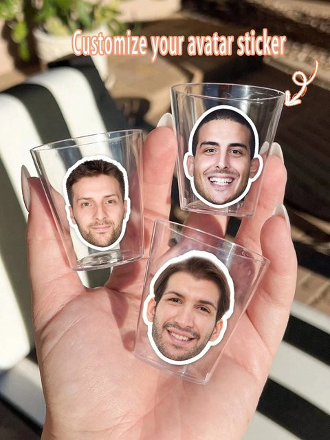 Personalisierte Gesichtsaufkleber aus Vinyl mit Foto-Porträt, Durchmesser: 3,5 cm, Mehrfarbig - Bild 1