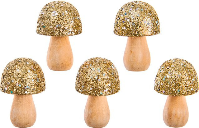 Rico Design Kleine Holz Pilze mit Gold Glitter und irisierenden Effekten - Bild 1
