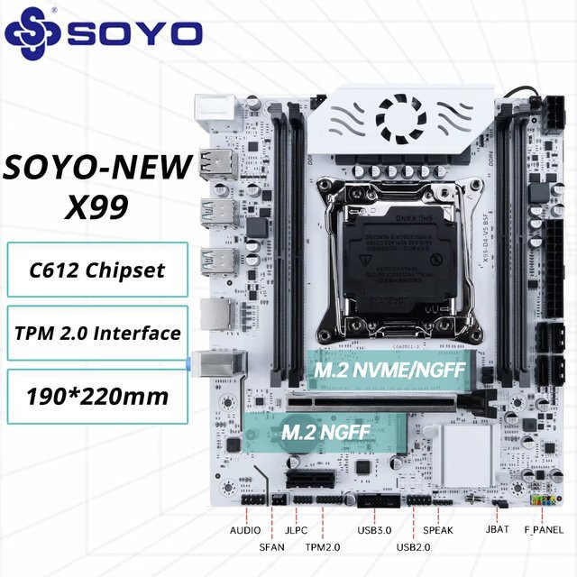 SOYO X99 Motherboard C612 Chipset mit LGA2011-3 Sockel, Dual Channel DDR4 Support, M.2 NVMe und TPM 2.0, Farbe: Weiß - Bild 1