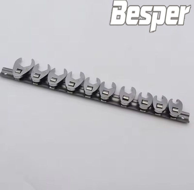 10er Set Crowfoot Schlüssel aus Carbonstahl, 3/8 Zoll, metrisch, Silber - Bild 1