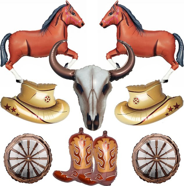 EsenTroye Western Party-Dekoration Set mit bunten Folienballons in Cowboy- und Longhorn-Design - Bild 1