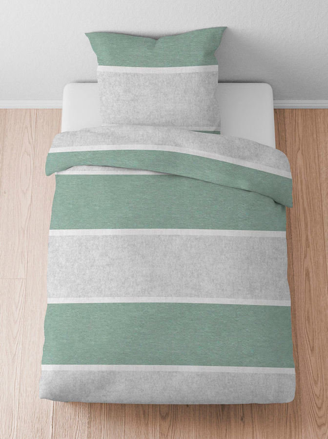 Biberna Bettwäsche aus Baumwolle in Flanell, gestreift, Grün/Grau, B/H: 155 x 220 cm mit 80 x 80 cm Kissenbezug - Bild 3