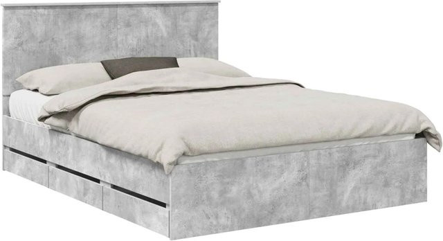 vidaXL Bettrahmen mit Kopfteil aus Holzwerkstoff in Betongrau, B/T/H: 153 x 140–160 x 200 cm - Bild 1