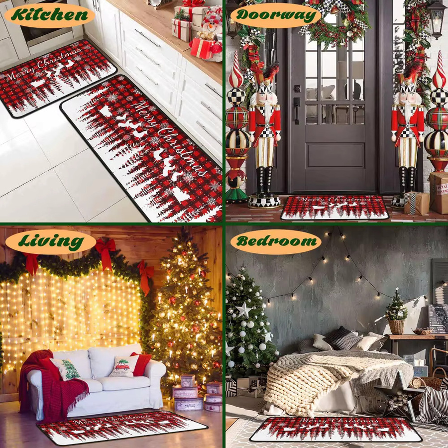 VIKAMA 2-teiliges Weihnachts-Fußmatten-Set im Büffelkaro-Design, schwarz, schmutzabweisend und rutschfest - Bild 4