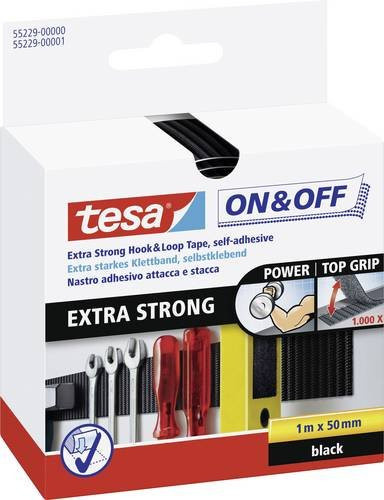 tesa On & Off Klettband extrastark zum Aufkleben, Schwarz, L: 100 cm, B: 5 cm - Bild 1