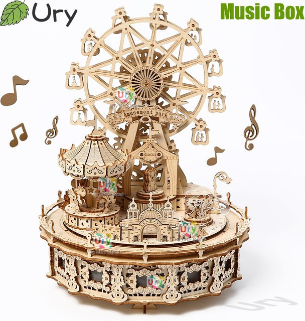 Ury 3D Holzpuzzle Riesenrad, Modellbausatz, mit LED und Musik-Oktavbox, ab 14 Jahren - Bild 1