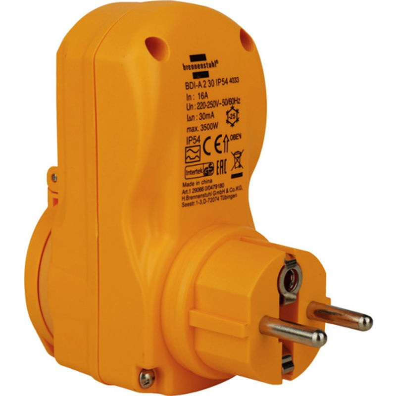 Brennenstuhl Personenschutz-Adapter BDI-A 2 30, Gelb, IP54, B/T/H: 5,0 x 10,5 x 9,5 cm - Bild 3