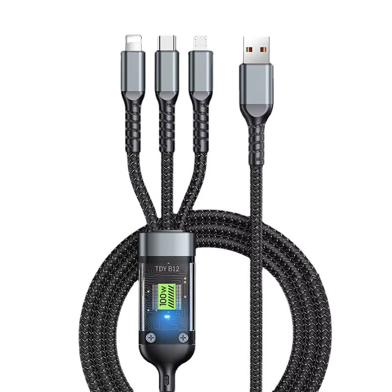 KADIXI 3-in-1 Schnellladekabel 100W Transparent USB-C und Micro-USB in Schwarz - Bild 3