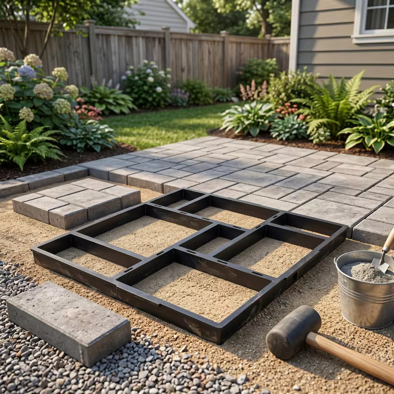 Wiederverwendbare Pflastersteinform in Schwarz für DIY Garten-Trittplatten und Betonstempel zur Gestaltung von Hof- und Parkwegen - Bild 3