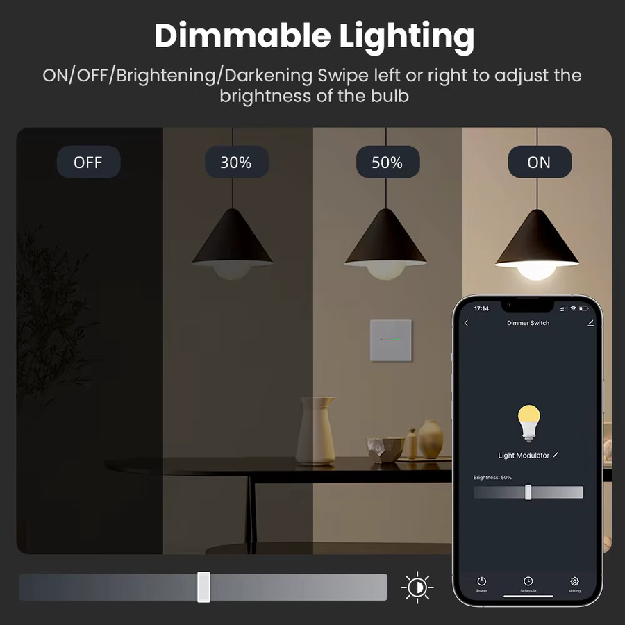 AVATTO WLAN Smart Dimmer-Schalter in Weiß mit Touch-Panel, 1/2-fach EU Dimmer-Lichtschalter mit prozentualer Einstellung, kompatibel mit Tuya, Amazon Alexa und Google Home - Bild 2