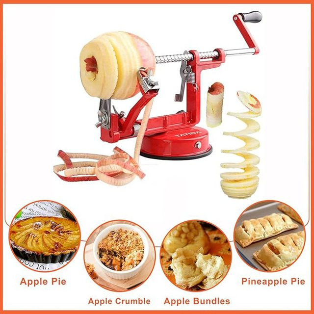 Willstar 3-in-1 Apfelschäler aus Edelstahl in Rot und Silber als manueller Obstschäler mit Schneidewerkzeug und Entkerner - Bild 1