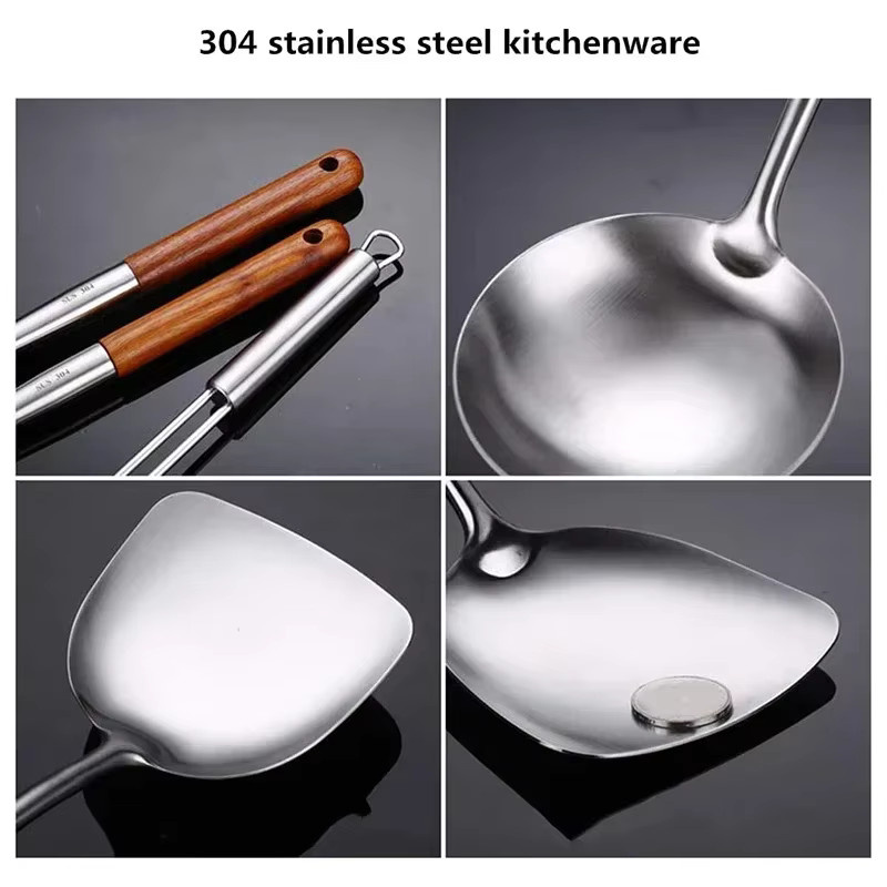 Edler Wok-Spatel aus Edelstahl in Silber als Küchenutensil zum Wenden und Servieren von Reis - Bild 4