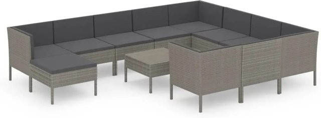 vidaXL 12-tlg Garten-Lounge-Set Modell 7 in Grau und Anthrazit mit Auflagen und Polstern aus Poly Rattan und Metall - Bild 1