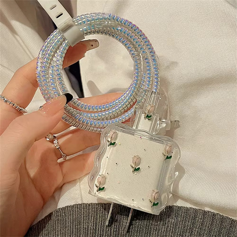 3D-Metall-Tulpe USB-Kabel-Organizer und Ladegerät-Schutzhülle mit Glitzer für iPhone-Adapter - Bild 2