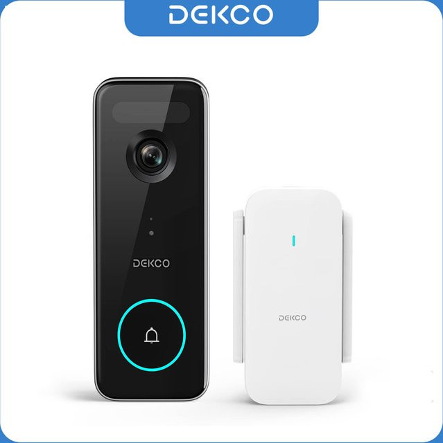 Dekco WiFi Video Türklingel Außenkamera mit 5MP Ultra HD, PIR Bewegungserkennung, 2-Wege-Audio und IP66 Wetterfestigkeit in Schwarz, kompatibel mit Alexa - Bild 1